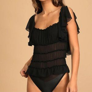 NWT - Free People - Juliet Black Ruffled Bodysuit - Size M